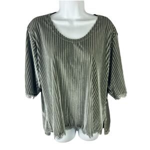 Bird & Vine Velour Burnout Stripe Short Sleeve Oversized Top sz S